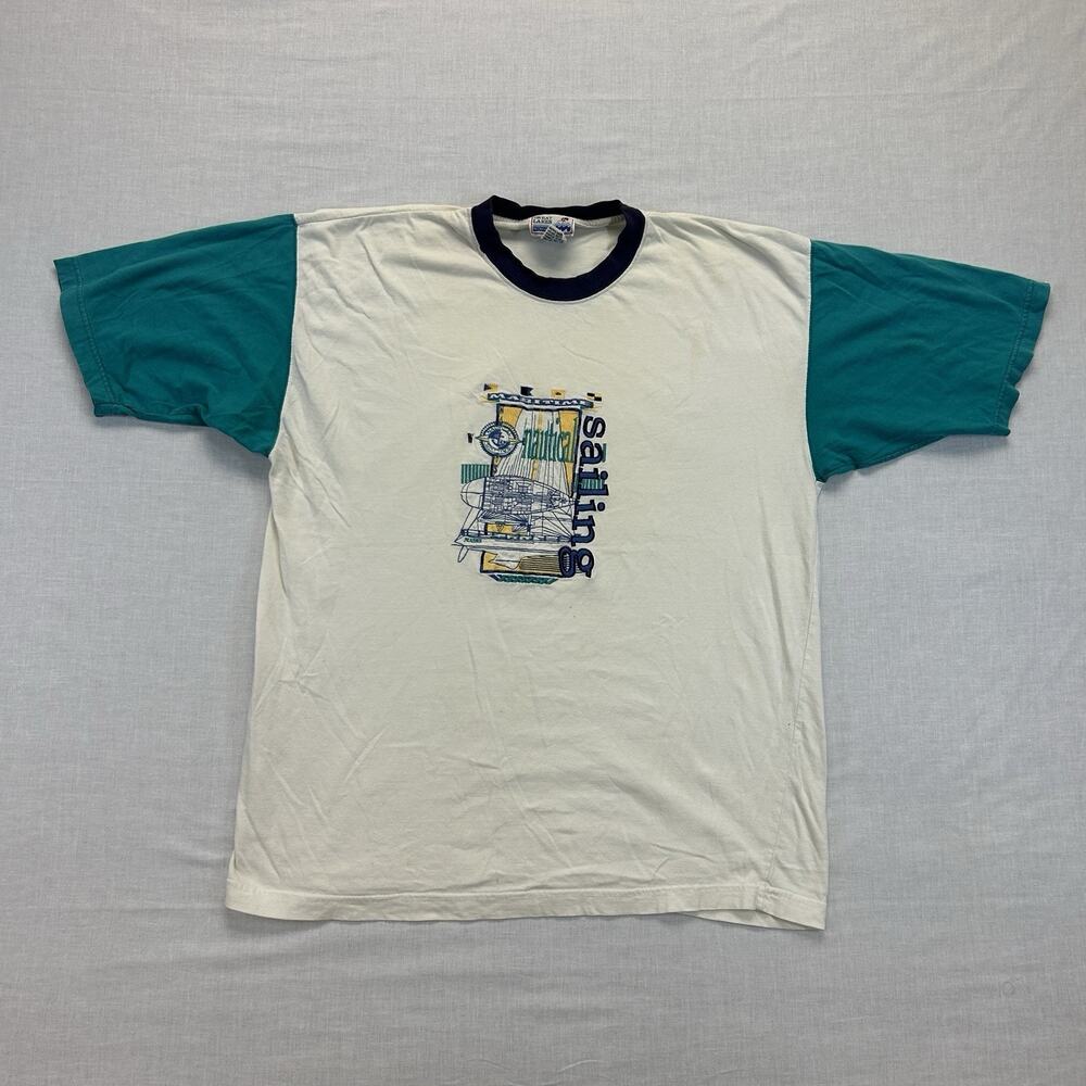 Vintage Great Lakes Maritime Nautical Sailing T-Shirt Mens Large Embroidered Tee